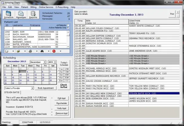 Amazing Charts EHR Software- patient portal EHR Software dashboard screenshot.