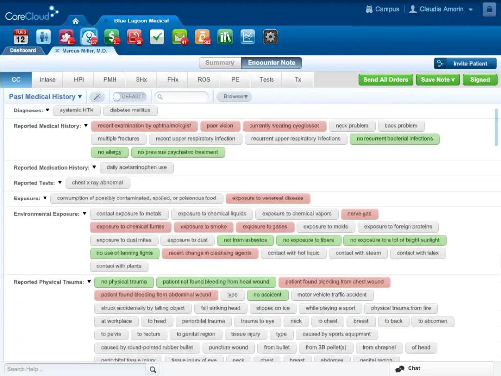 CareCloud EMR Software patient history screenshot