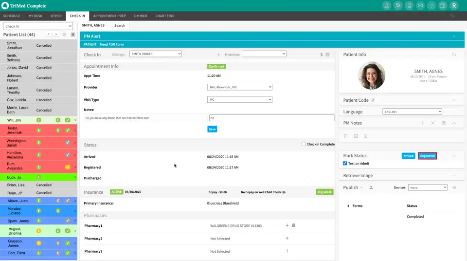 e-Medsys-EMR-Software-by-TRIMED-Patient-List-Check-In-Demo