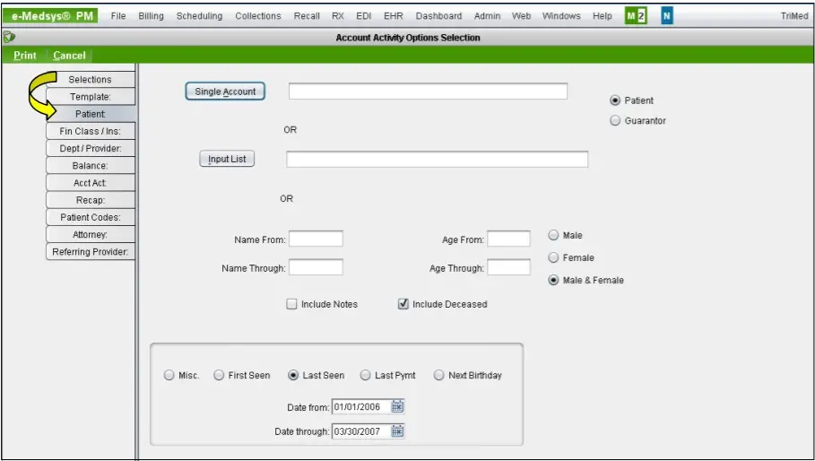e-Medsys-EMR-by-TRIMED-Account-Activity-Options-Selection-Demo