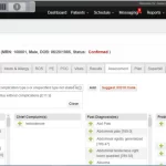 OneTouch EMR software patient encounter dashboard showing assessment tab with problem list and ICD-10 codes.