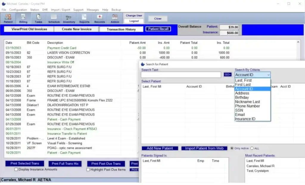 Crystal EMR Practice Management Software Invoices