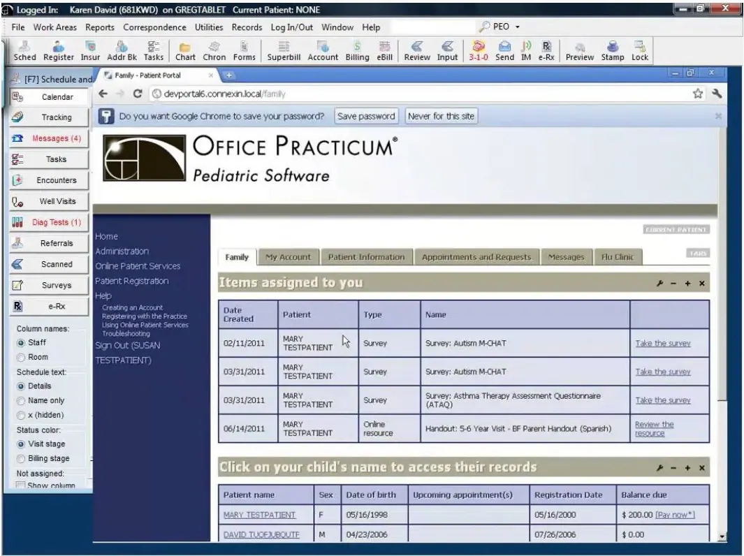Office Practicum Pediatric EMR software demo screenshot
