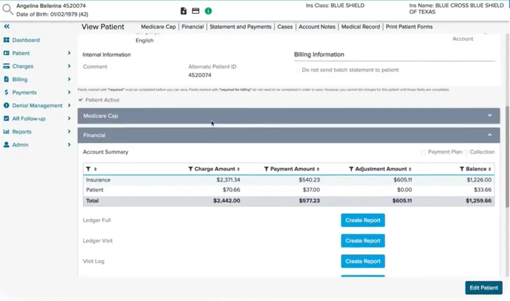 WebPT EMR Software billing information demo