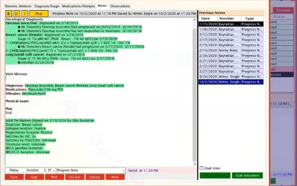 altai oncology suite oncology Notes dashboard