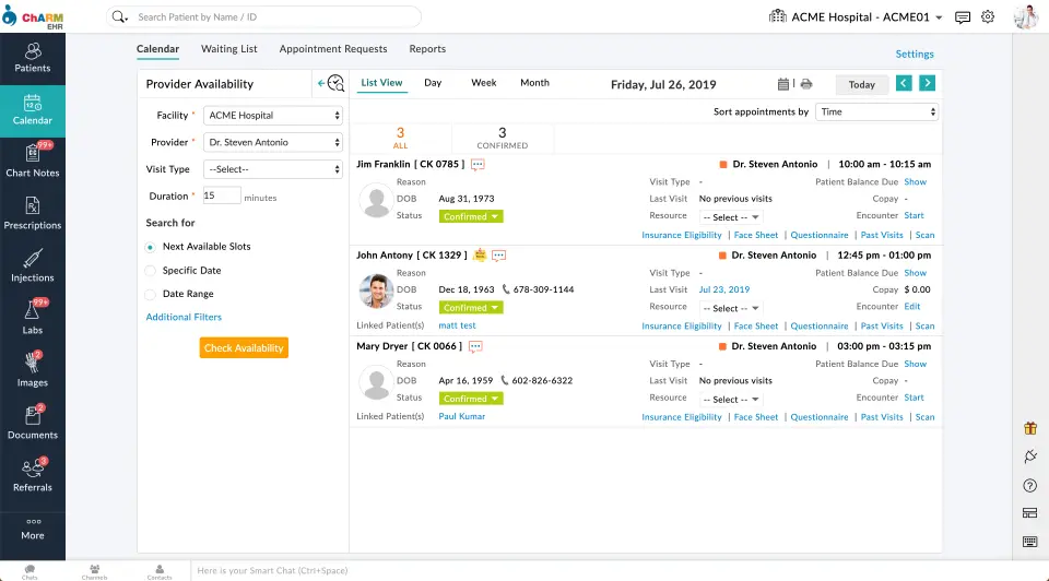 ChARM-EMR-Software-Patient-Calendar-Appointments-Demo