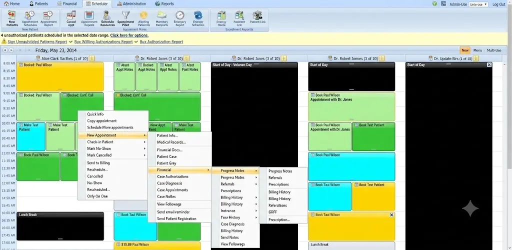 PracticePro EMR software scheduling dashboard