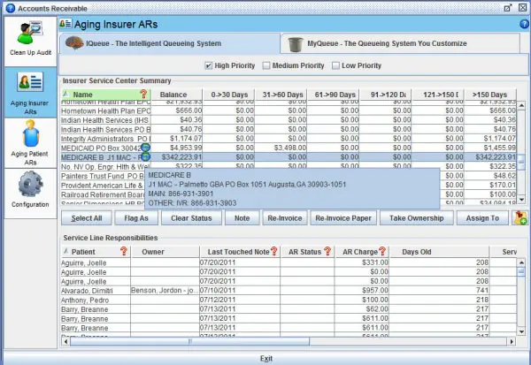 Iridium Suite by Medical Business- integrated Accounts Receivable dashboard screenshot