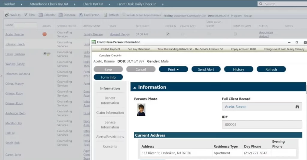 myEvolve EMR EHR Practice Management Software by NetSmart Front Desk