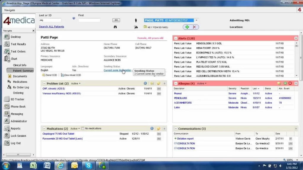 4Medica iEHR Software patient summary screenshot.