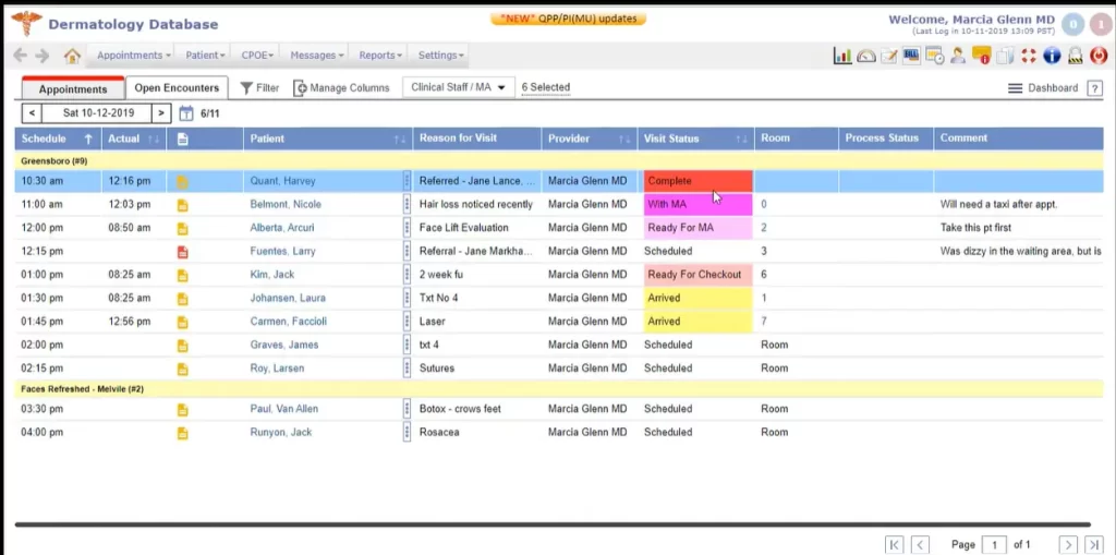 Compulink EHR software showing appointment list and Doctor details dashboard.