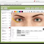 Uprise EMR software eye examination and patient diagnosis interface screenshot.