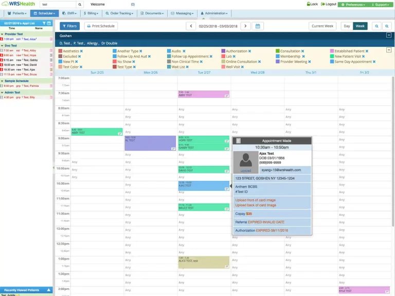 WRS Health EMR Software Appointment Scheduling demo