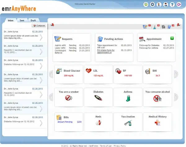 Med-Prime-EHR Software-patient Dashboard