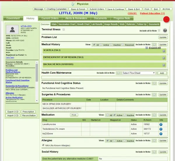 Med-Prime-EHR-Software-practice management software-patient history dashboard screenshot.