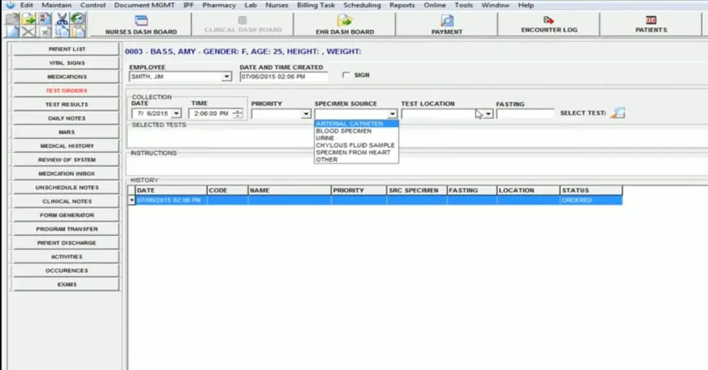MedEZ EHR Software lab dashboard