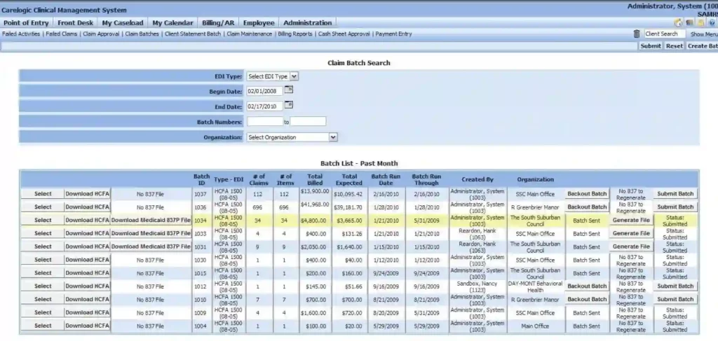 Qualifacts Carelogic EMR Practice Management Software Claim Batch