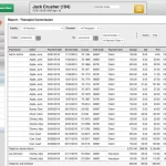 BreezyNotes EMR software showing financial report of therapist commissions and client payments.