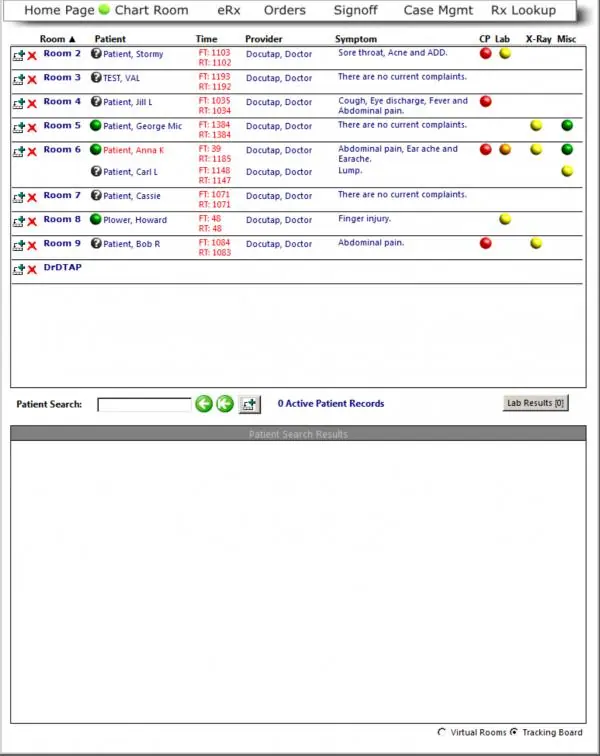 DocuTAP EMR software patient and clinical management dashboard screenshot.