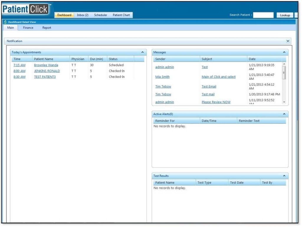 PatientClick EHR Software Dashboard Detail View