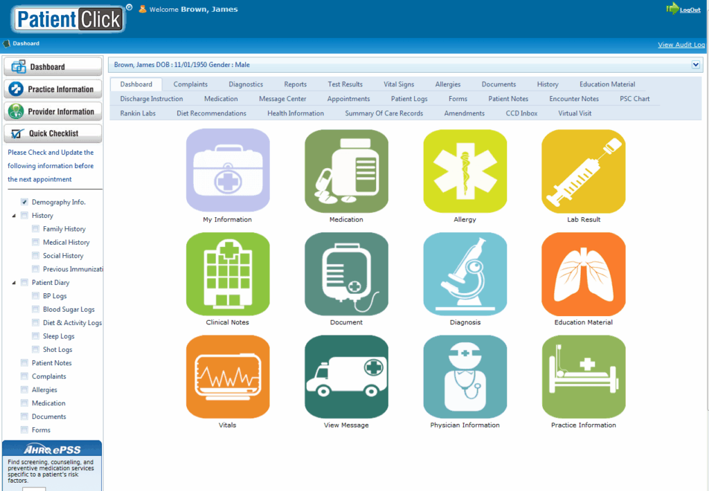 PatientClick EHR Software Patient Demographic Information