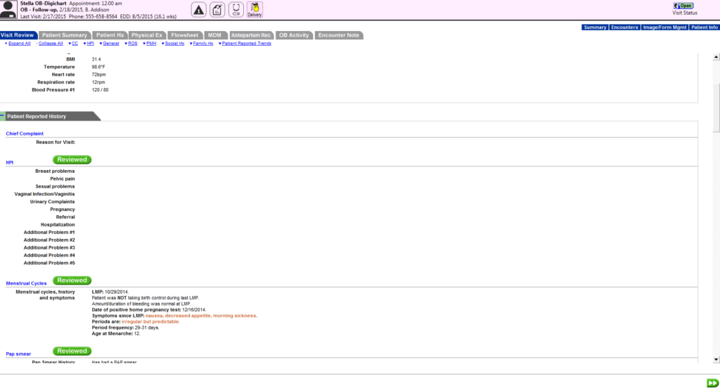 digiCharts EMR Software Patient Reported History