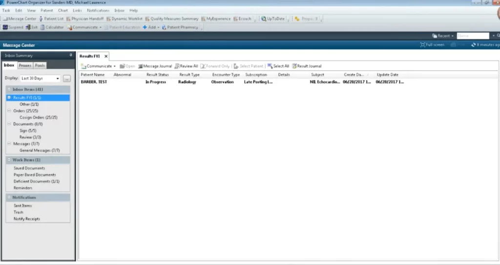 Cerner Specialty Practice Management EMR Message Center