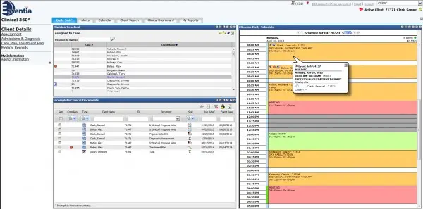 Essentia-by-Netsmart-EHR-Software calendar dashboard screenshot.