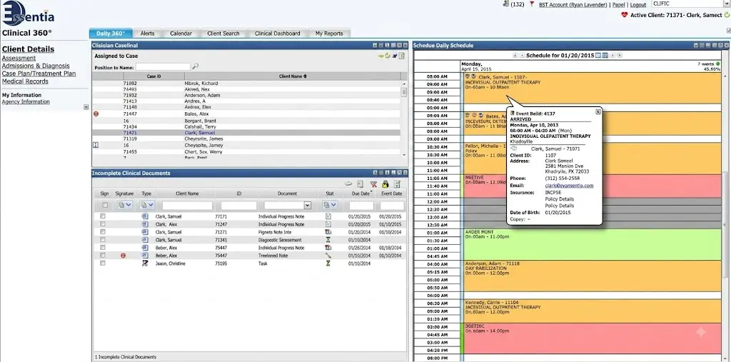 Essentia by Netsmart EHR Software scheduling dashboard