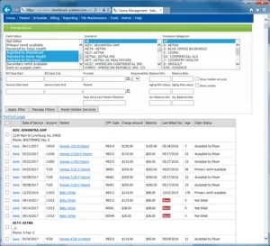 AntWorks EMR software patient claim summary dashboard screenshot.