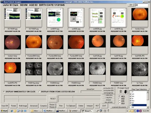 Medflow-EMR Software Ophthalmology EHR Software dashboard screenshot.