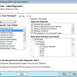 PayDC Chiropractic Software showing care plan X-ray code selection and body areas for testing.