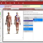 iPatientCare EHR software showing body chart and treatment records screenshot.