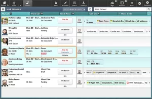 MEDITECH EHR Software showing patient tracking list dashboard.