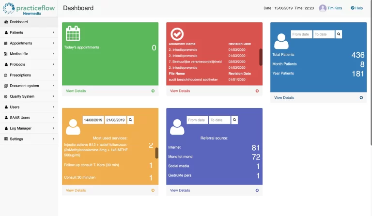 Practice Flow EHR software patient appointments and reports screenshot.