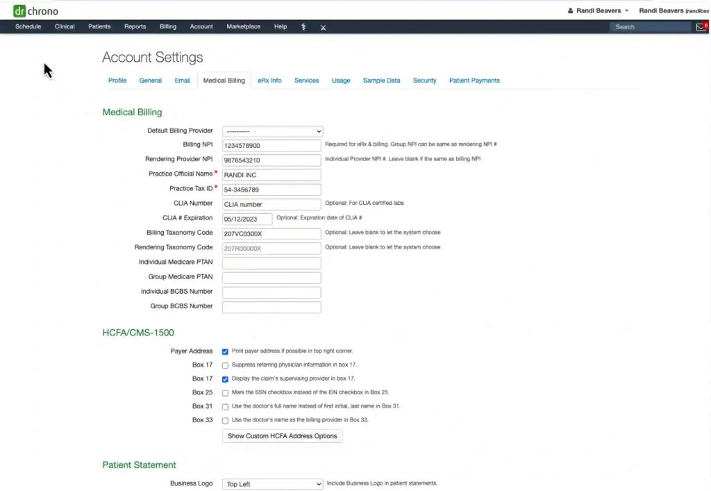 DrChrono EMR Software and Medical Billing Software demo screenshot