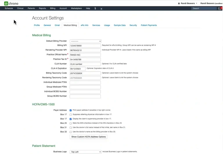 DrChrono EMR Software and Medical Billing Software demo screenshot