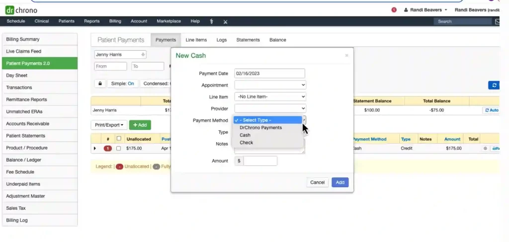 DrChrono EHR Software and Medical Billing demo screenshot