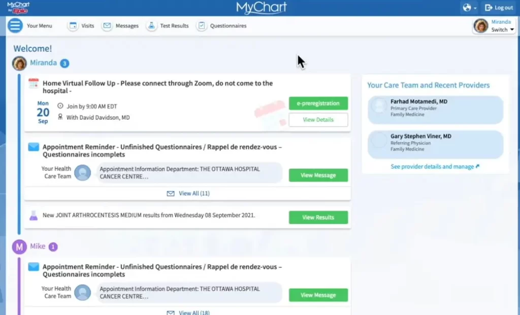 MyChart Patient Portal Software by Epic - online appointment scheduling software