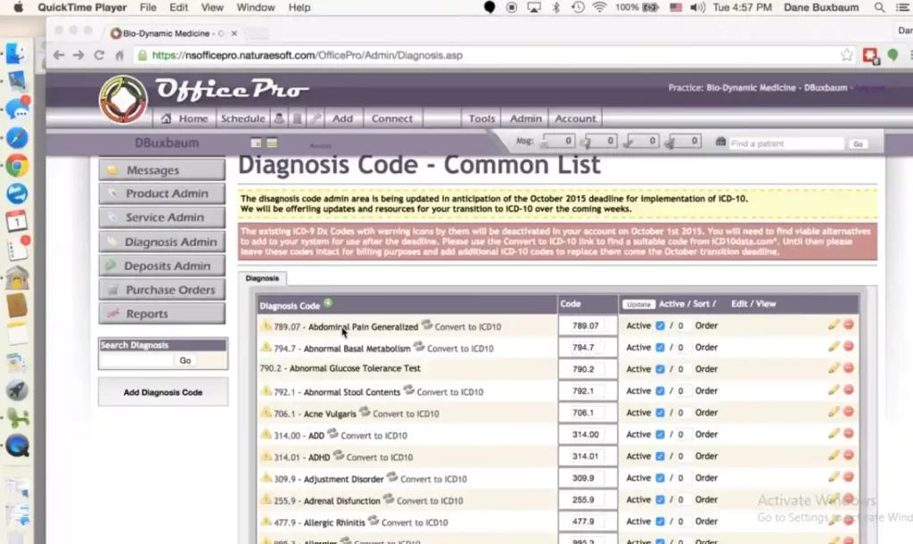 OfficePro Practice Management EMR Software Diagnosis Code