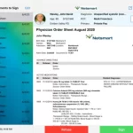 Netsmart myUnity EMR software patient chart and physician order sheet dashboard screenshot.