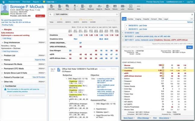 ElationHealth EMR Software displaying lab results and clinical notes.
