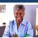 screenshot image of NextGen EHR software showing a virtual consultation between a patient and a physician via a telehealth system.
