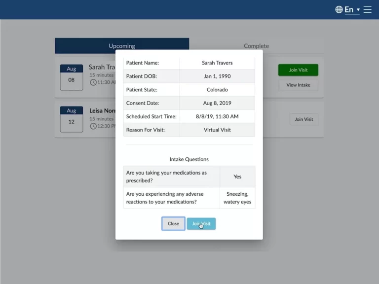 NextGen virtual visit EMR software virtual visit details interface screenshot
