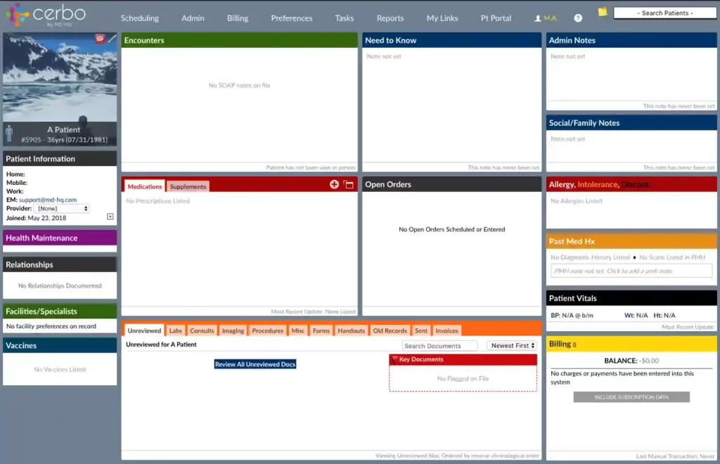 Cerbo EHR Software by MD HQ demo - chart layout