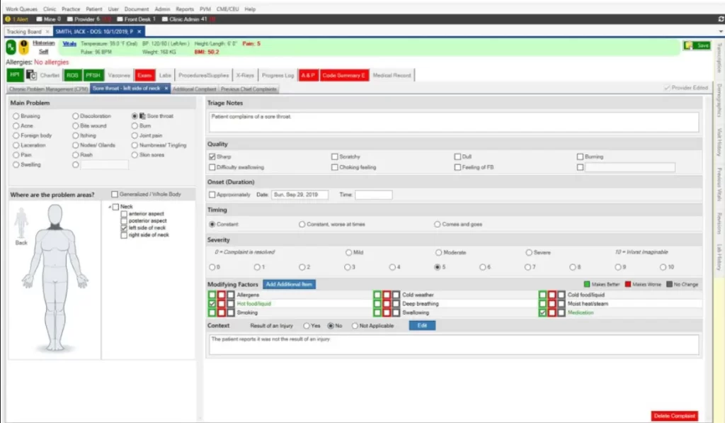 Experity Urgent Care EMR Practice Management Software Patient Allergies