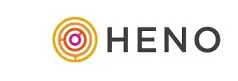HENO logo with a circular yellow-orange emblem to the left of the word HENO