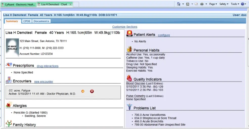 CyCHART EHR Software patient summary