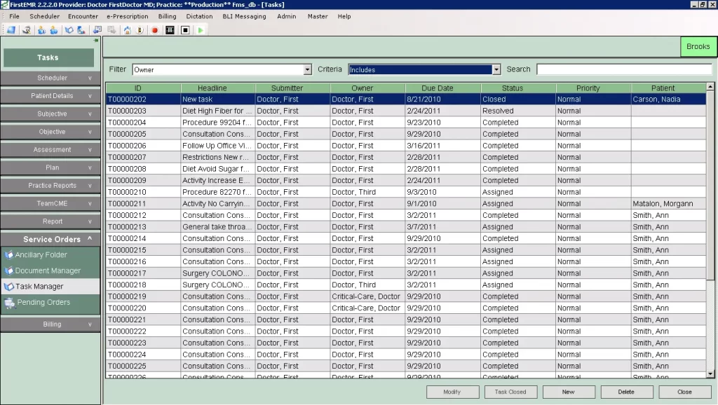 FirstEMR Software Task manager dashboard