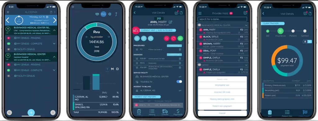 PointClickCare EHR software patient and billing record dashboard screenshot.